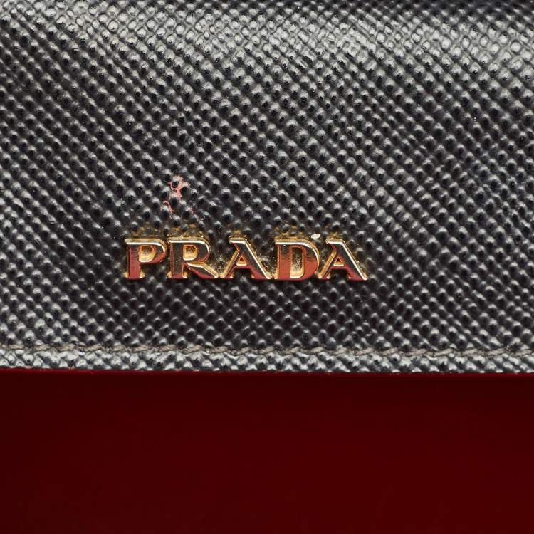 Pre Owned Prada Black Saffiano Cuir Leather Medium Double Handle Tote