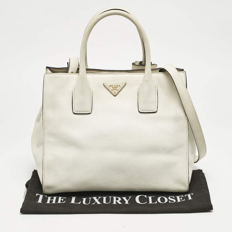 Pre Owned Prada White Vitello Daino Leather Tote