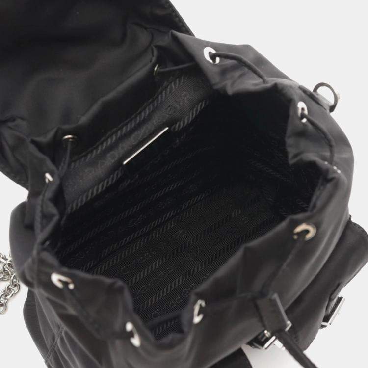 Pre Owned Prada Re-Nylon Black Saffiano Leather Shoulder Bag 