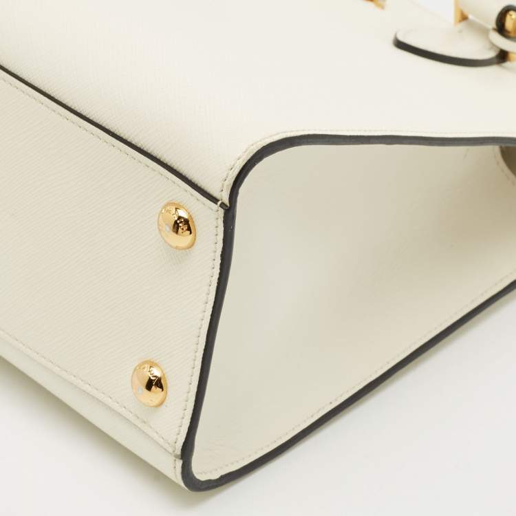 Pre Owned Prada White Saffiano Cuir Leather Snap Tote