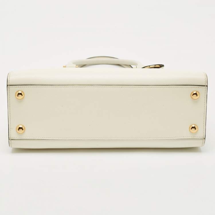 Pre Owned Prada White Saffiano Cuir Leather Snap Tote