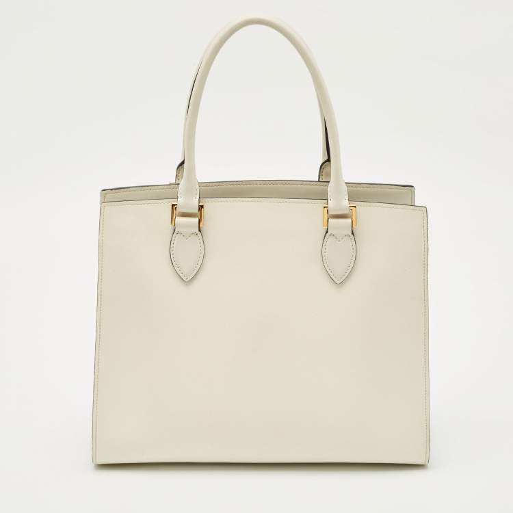 Pre Owned Prada White Saffiano Cuir Leather Snap Tote