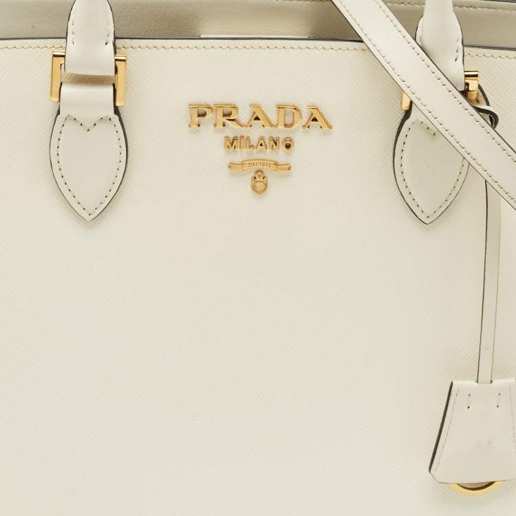Pre Owned Prada White Saffiano Cuir Leather Snap Tote