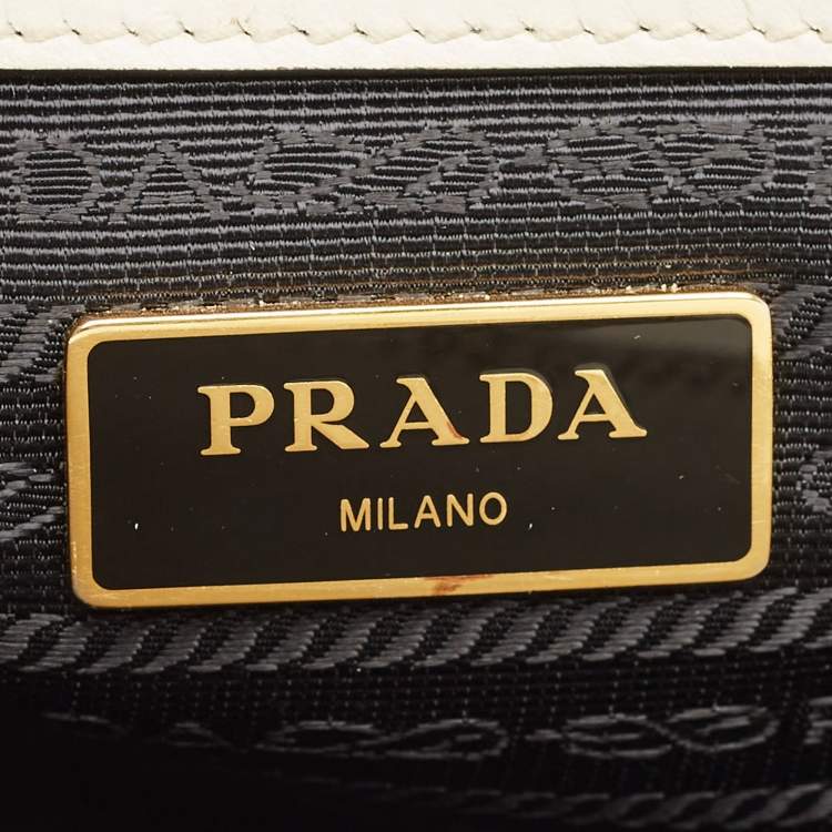 Pre Owned Prada White Saffiano Cuir Leather Snap Tote