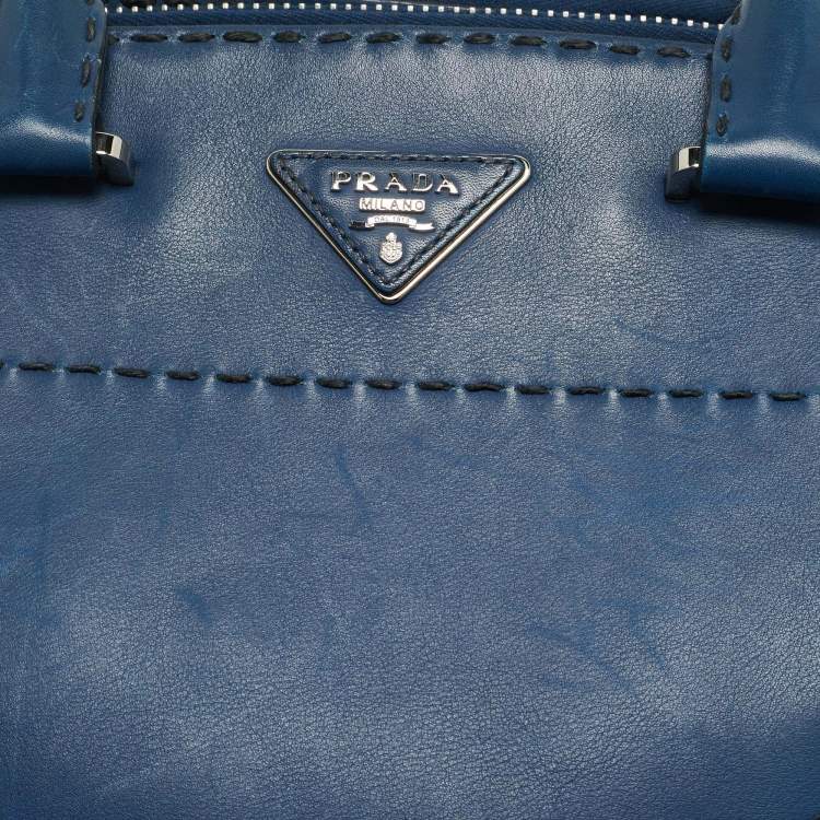 Pre Owned Prada Blue City Calf Leather Twin Pocket Tote