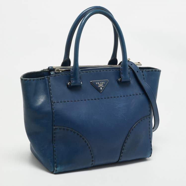 Pre Owned Prada Blue City Calf Leather Twin Pocket Tote