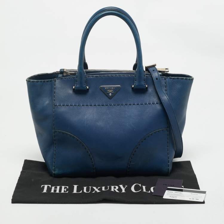 Pre Owned Prada Blue City Calf Leather Twin Pocket Tote