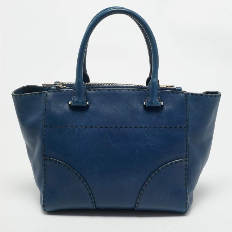 Pre Owned Prada Blue City Calf Leather Twin Pocket Tote