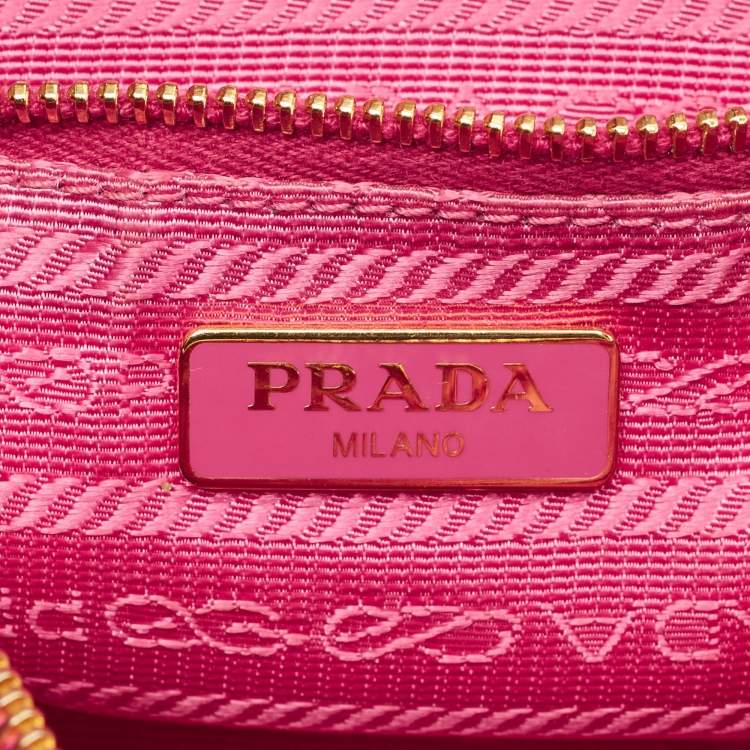 Pre Owned Prada Fuchsia Nylon and Saffiano Leather Chain Crossbody Bag