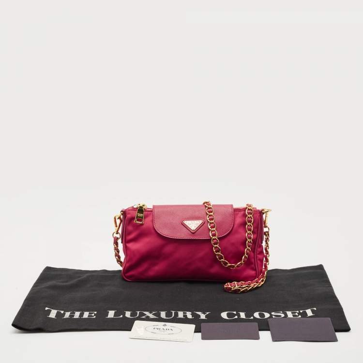 Pre Owned Prada Fuchsia Nylon and Saffiano Leather Chain Crossbody Bag