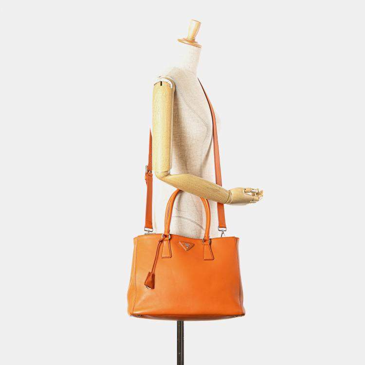 Pre Owned Prada Orange Medium Soft Calf Galleria Double Zip Tote