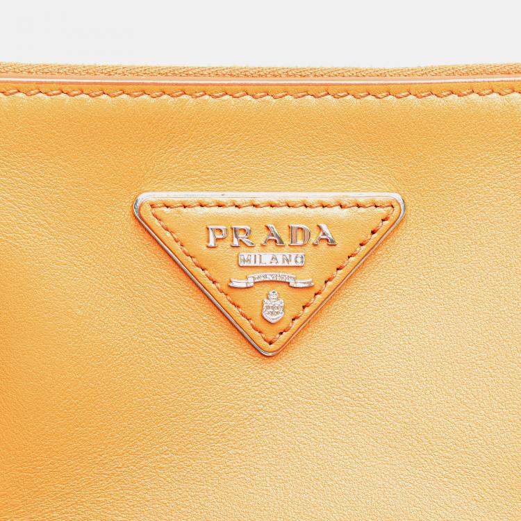 Pre Owned Prada Orange Medium Soft Calf Galleria Double Zip Tote
