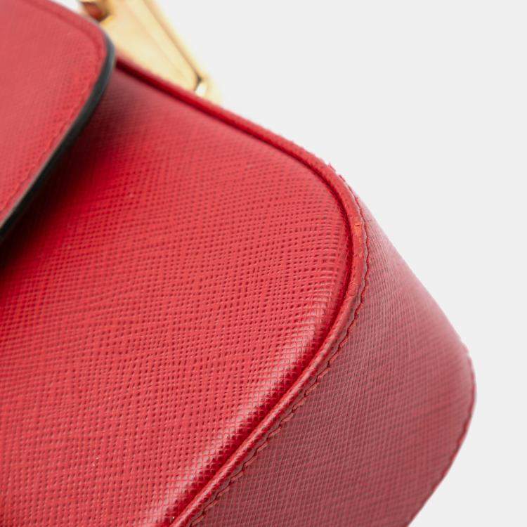 Pre Owned Prada Red Saffiano Lux Embleme Satchel