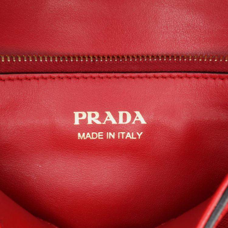 Pre Owned Prada Red Saffiano Lux Embleme Satchel