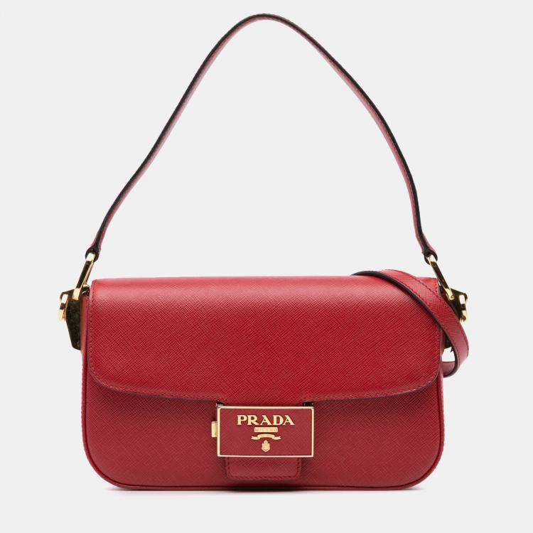 Pre Owned Prada Red Saffiano Lux Embleme Satchel