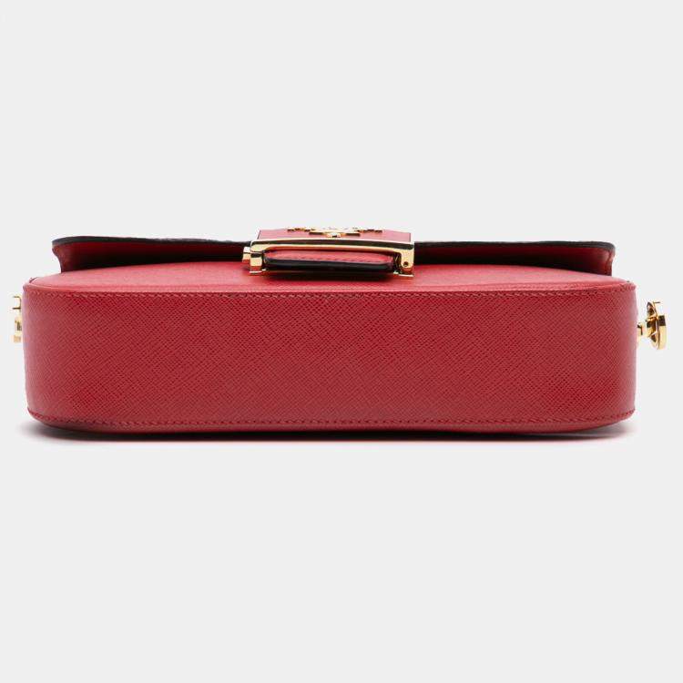 Pre Owned Prada Red Saffiano Lux Embleme Satchel