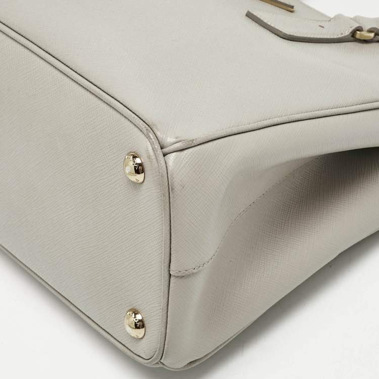 Pre Owned Prada Light Grey Saffiano Leather Small Galleria Double Zip Tote