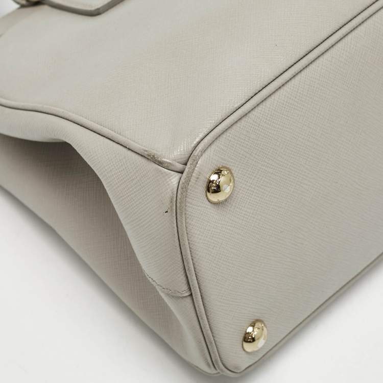 Pre Owned Prada Light Grey Saffiano Leather Small Galleria Double Zip Tote