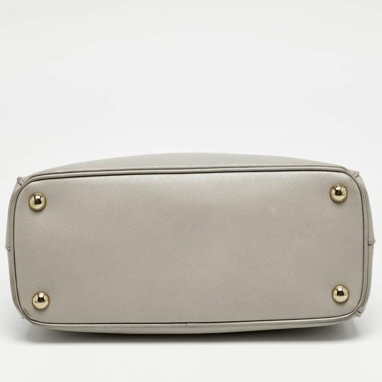 Pre Owned Prada Light Grey Saffiano Leather Small Galleria Double Zip Tote
