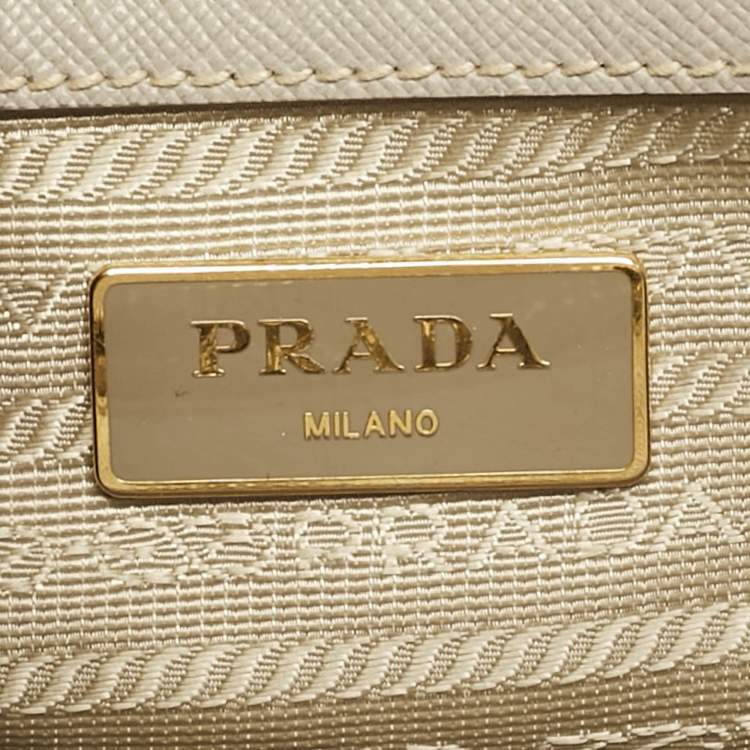 Pre Owned Prada Light Grey Saffiano Leather Small Galleria Double Zip Tote