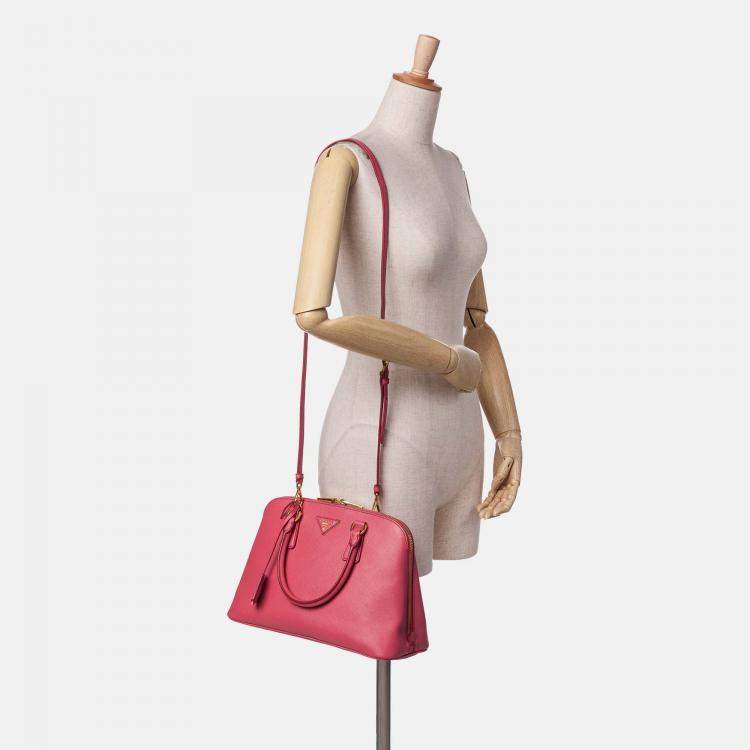 Pre Owned Prada Pink Medium Saffiano Lux Promenade Satchel
