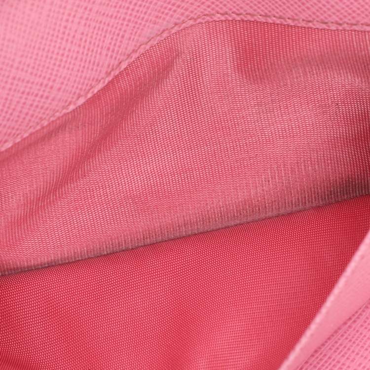 Pre Owned Prada Pink Saffiano Leather Trifold Continental Wallet