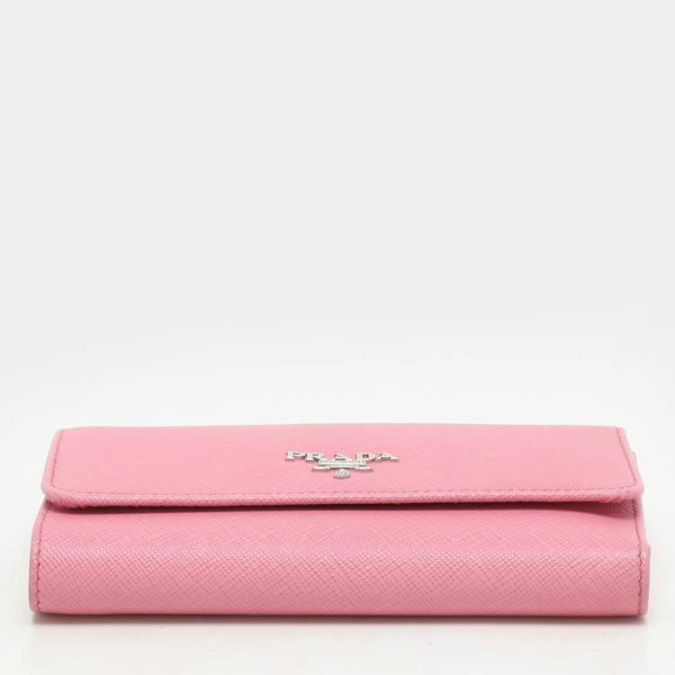 Pre Owned Prada Pink Saffiano Leather Trifold Continental Wallet