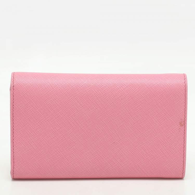 Pre Owned Prada Pink Saffiano Leather Trifold Continental Wallet
