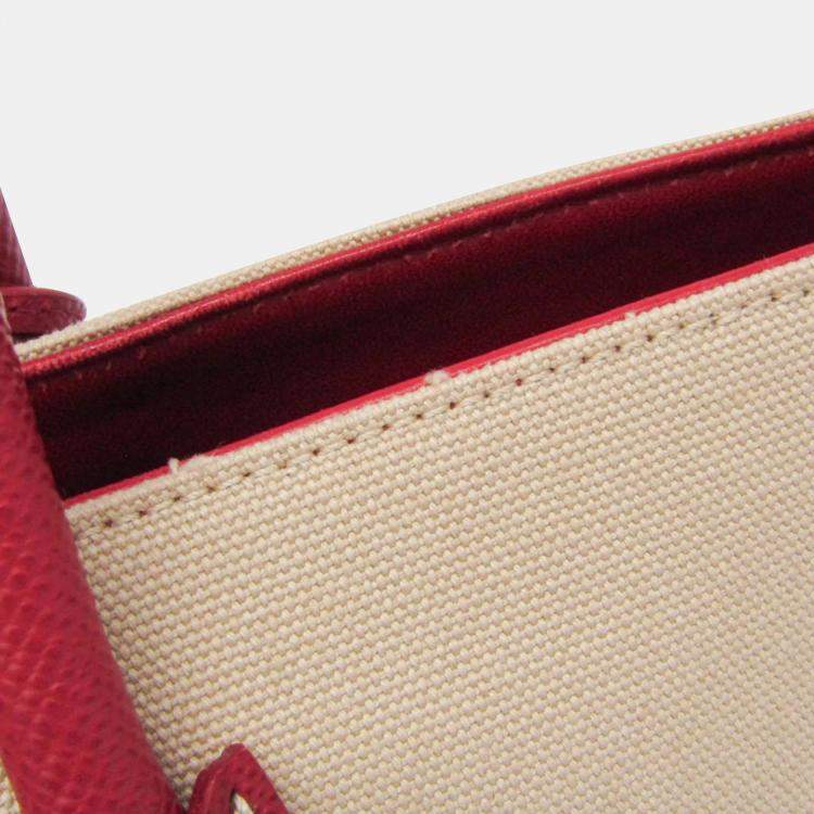 Pre Owned Prada Canappa Trimmed Canvas Leather Shoulder Bag 