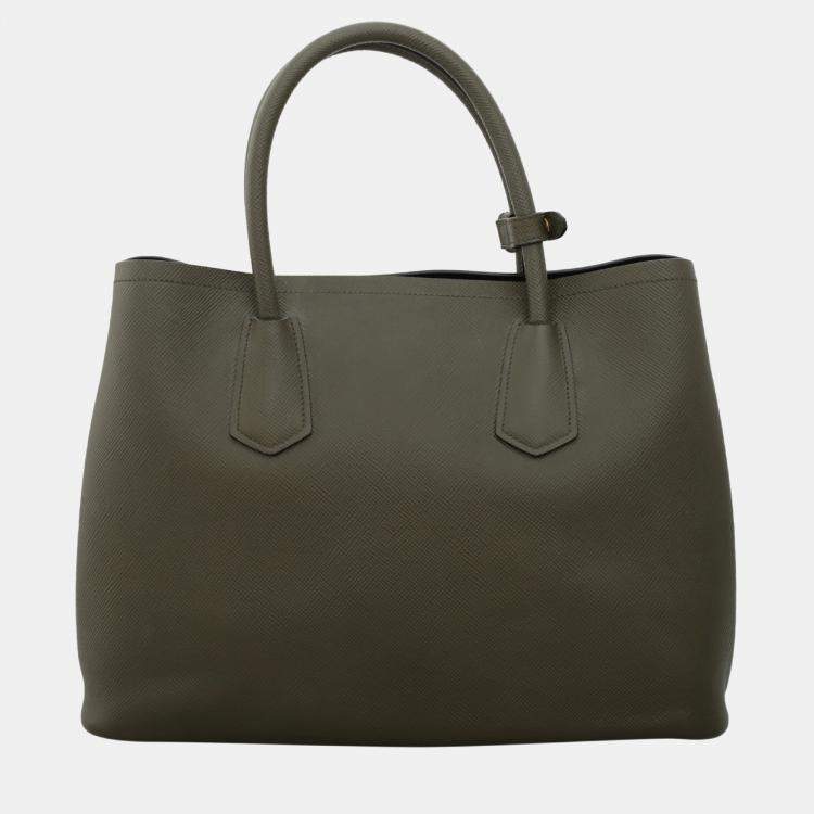 Pre Owned Prada Double Handle Green Tote Bag