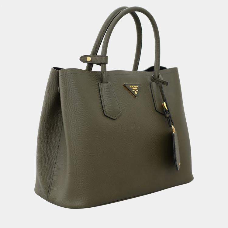 Pre Owned Prada Double Handle Green Tote Bag
