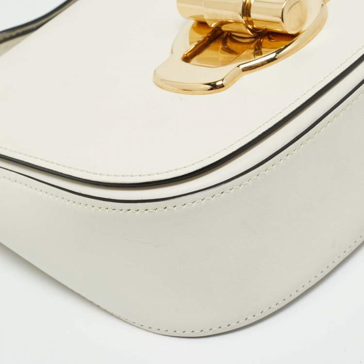 Pre Owned Prada White Leather Turnlock Saddle Crossbody Bag