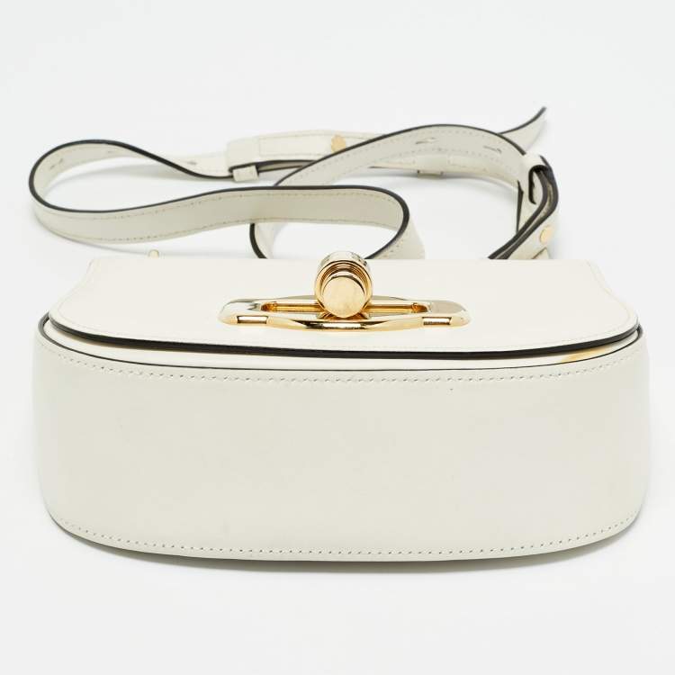 Pre Owned Prada White Leather Turnlock Saddle Crossbody Bag