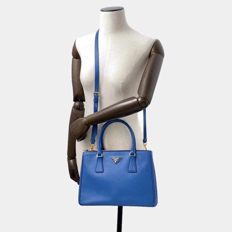 Pre Owned Prada Galleria Blue Leather 2Way Handbag