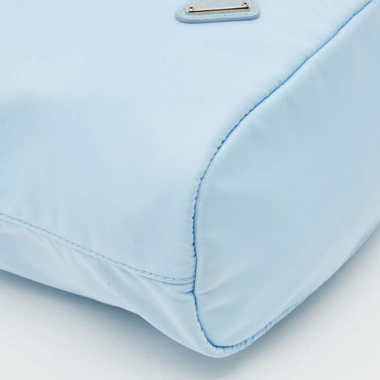 Pre Owned Prada Light Blue Nylon Re-Nylon Drawstring Pouch