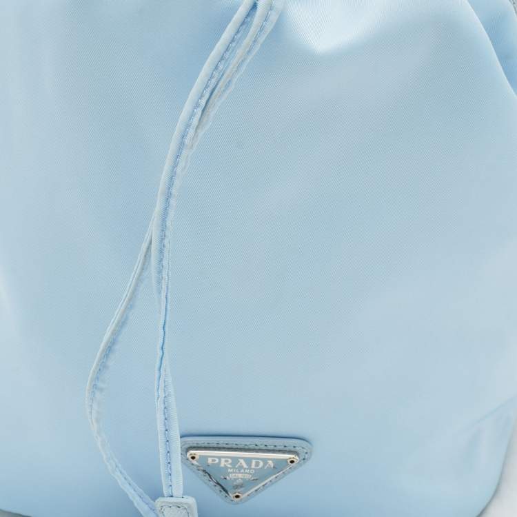 Pre Owned Prada Light Blue Nylon Re-Nylon Drawstring Pouch