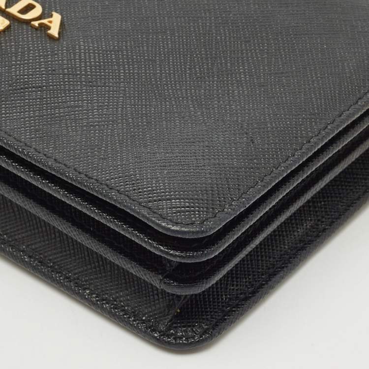 Pre Owned Prada Black Saffiano Leather Wallet On Chain