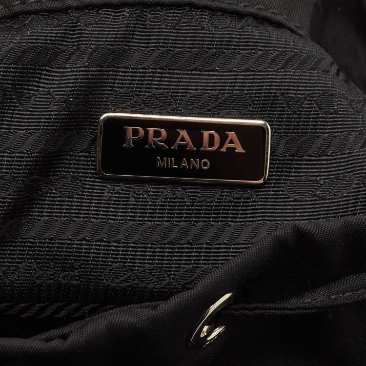 Pre Owned Prada Black Leather and Nylon Drawstring Wristlet Pouch
