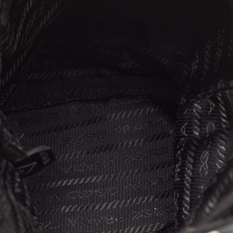 Pre Owned Prada Black Leather and Nylon Drawstring Wristlet Pouch