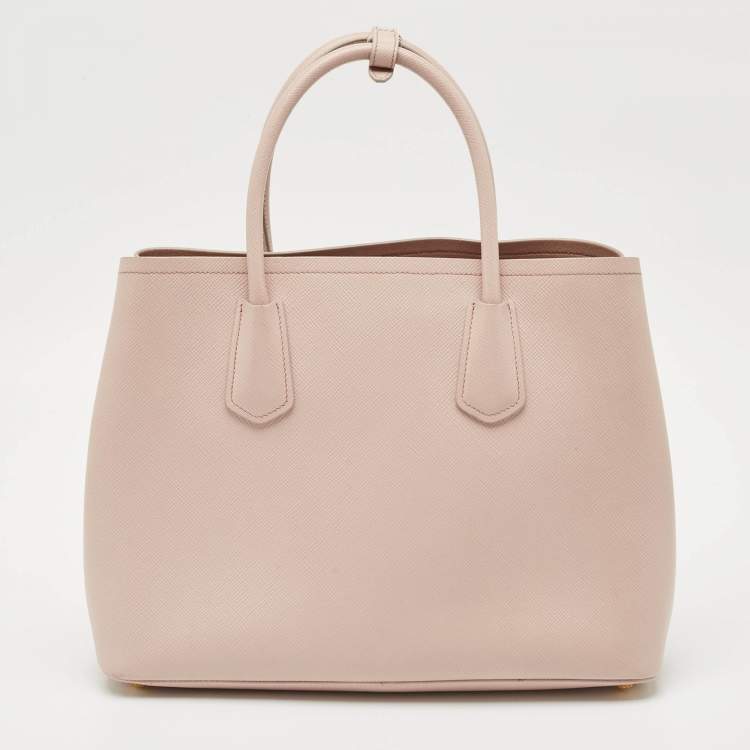 Pre Owned Prada Light Pink Leather Medium Double Handle Tote