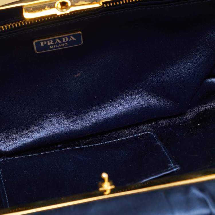 Pre Owned Prada Navy Blue Satin Pleated Raso Clutch