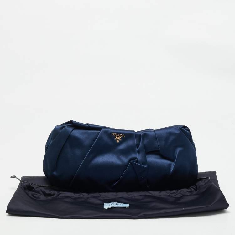 Pre Owned Prada Navy Blue Satin Pleated Raso Clutch