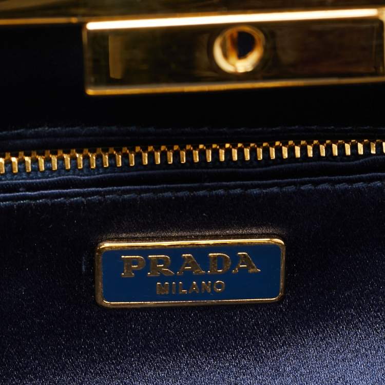Pre Owned Prada Navy Blue Satin Pleated Raso Clutch