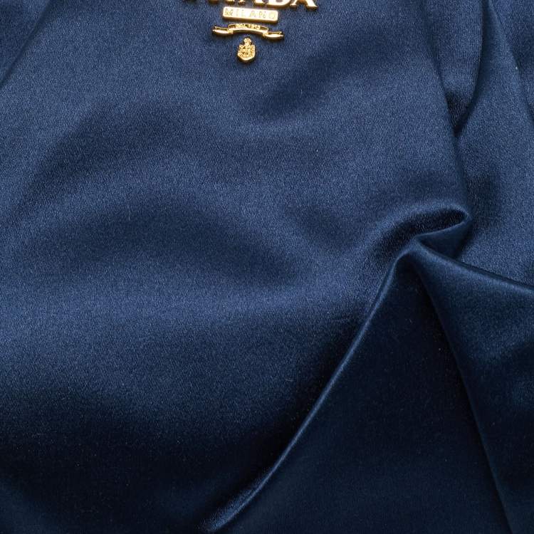Pre Owned Prada Navy Blue Satin Pleated Raso Clutch