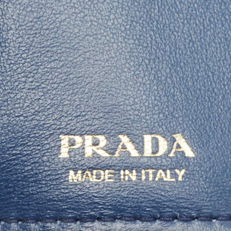 Pre Owned Prada Navy Blue Vitello Move Leather Envelope Trifold Wallet