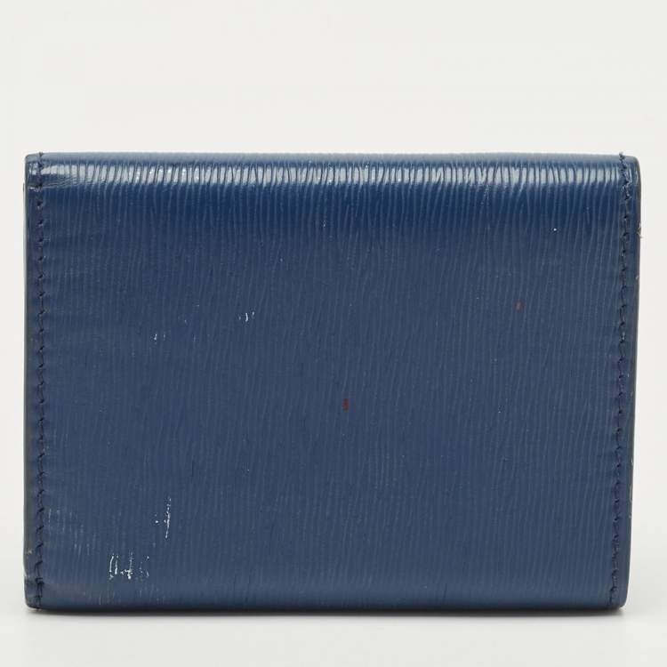 Pre Owned Prada Navy Blue Vitello Move Leather Envelope Trifold Wallet