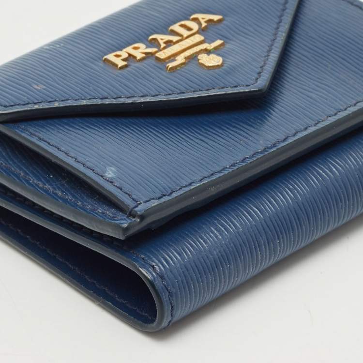 Pre Owned Prada Navy Blue Vitello Move Leather Envelope Trifold Wallet