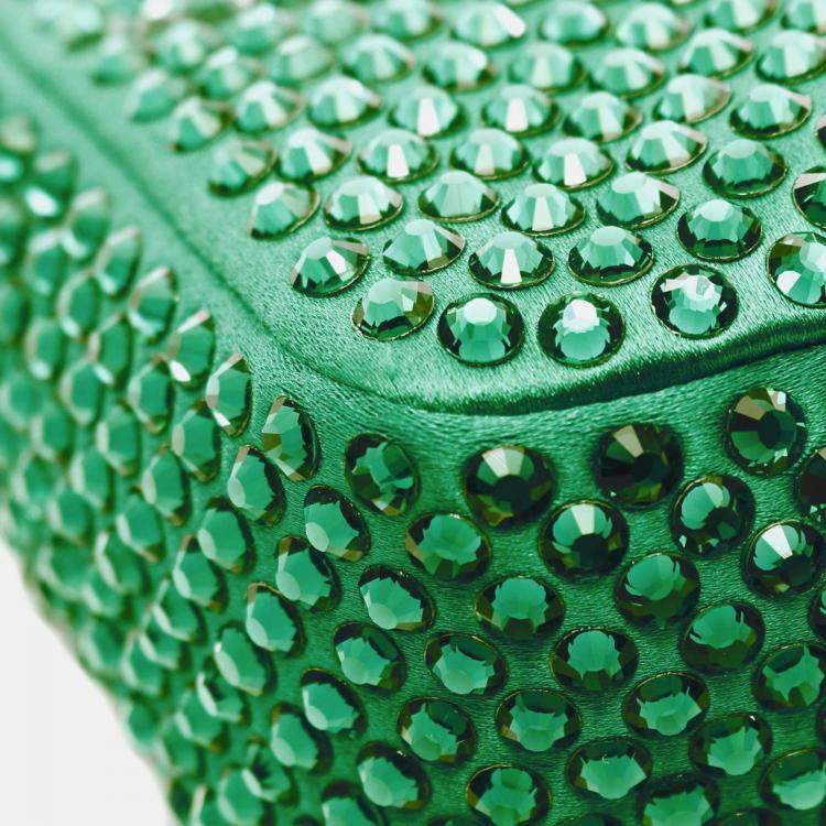 Pre Owned Prada Green Mini Satin Crystal Re Edition 2000 Shoulder Bag