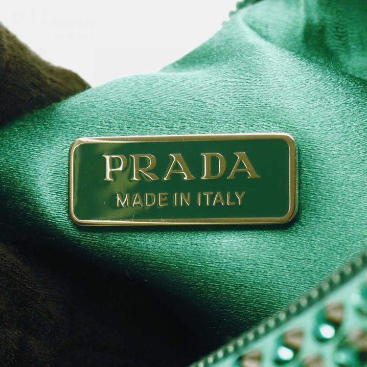 Pre Owned Prada Green Mini Satin Crystal Re Edition 2000 Shoulder Bag