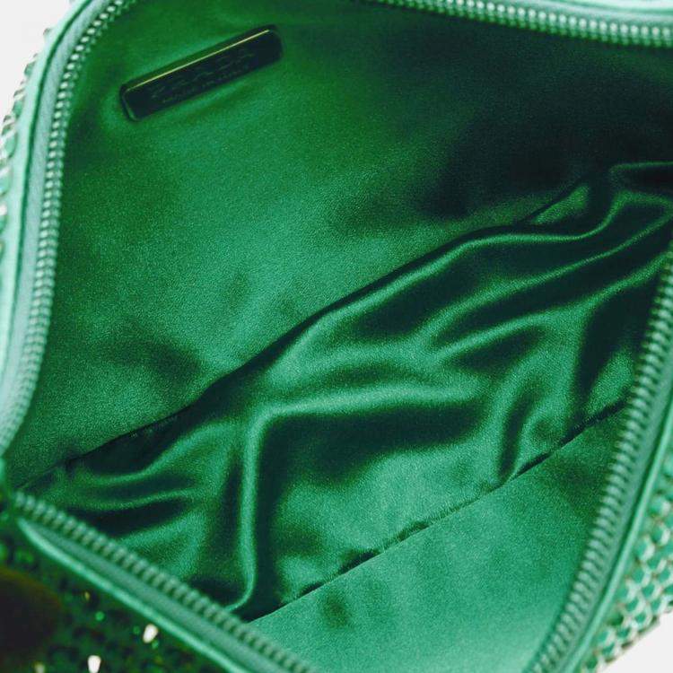 Pre Owned Prada Green Mini Satin Crystal Re Edition 2000 Shoulder Bag